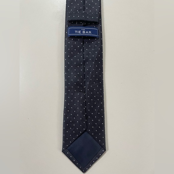 The Tie Bar Mens Skinny 2.5 x 58 in Black Micro Dot Silk  & Linen Tie, EUC - Picture 6 of 9